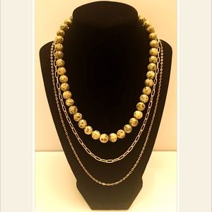 Bumble Bee Jasper Bead Necklace , Circle Chain & Paper Clip Chain